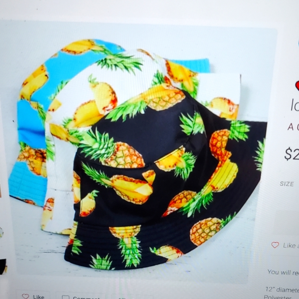 A Girl Thing Pineapple Print Bucket Hats - Black, White, Blue